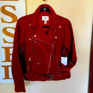 Forever 21 Corduroy Red Rocker Moto Jacket zippers